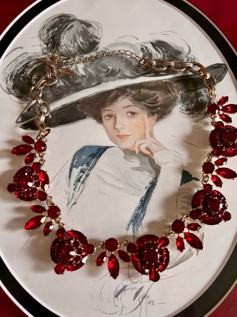 Natasha Statement Ruby Red Rhinestone Necklace